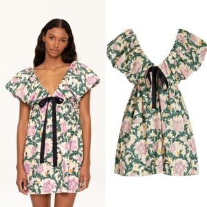 NWT Agua By Agua Bendita Horizonte Peonia Aurora Puff Sleeve Babydoll Dress